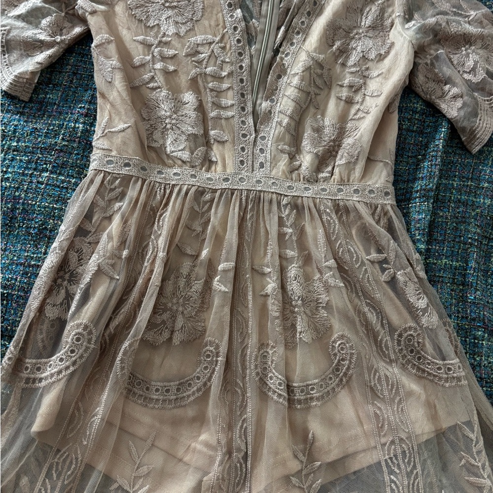 Honey Punch Beige Embroidered Tulle Dress sexy sheer maxi